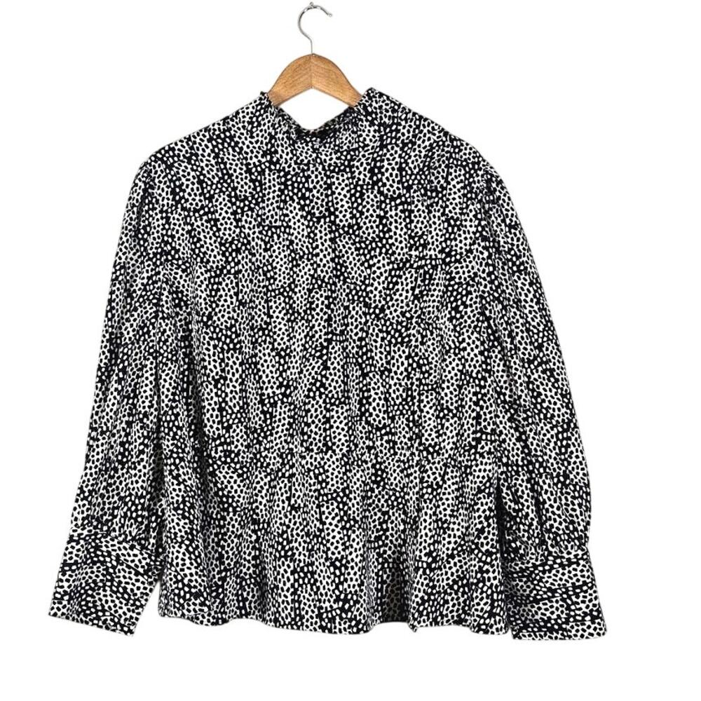 Who What Wear Black White Domino Dots Peplum Blouse, Size 1X